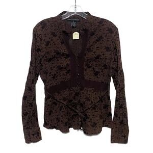 Antilia Femme Brown Top Blouse M Dark Romantic Burnout Floral Coquette Babydoll